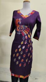 Handmade Purple Cotton Kurti for Women — Ethnic Cotton Kurti with Peacock Design - Image 2