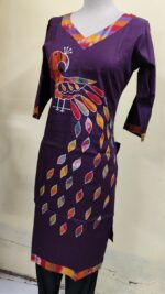 Handmade Purple Cotton Kurti for Women — Ethnic Cotton Kurti with Peacock Design - Image 3