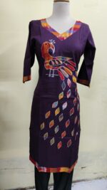 Handmade Purple Cotton Kurti for Women — Ethnic Cotton Kurti with Peacock Design