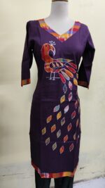 Handmade Purple Cotton Kurti for Women — Ethnic Cotton Kurti with Peacock Design - Image 5