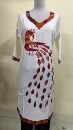 Handmade White Cotton Kurti for Women — Ethnic Cotton Kurti with Peacock Design