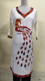 Handmade White Cotton Kurti for Women — Ethnic Cotton Kurti with Peacock Design