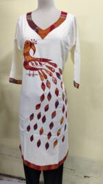 Handmade White Cotton Kurti for Women — Ethnic Cotton Kurti with Peacock Design - Image 7