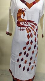 Handmade White Cotton Kurti for Women — Ethnic Cotton Kurti with Peacock Design - Image 4