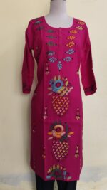 Handcrafted Cotton Kantha Stitch Long Kurti for ladies - Image 2