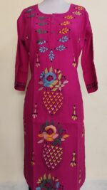 Handcrafted Cotton Kantha Stitch Long Kurti for ladies - Image 4