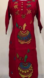 Handcrafted Cotton Kantha Red Stitch Long Kurti for ladies - Image 3