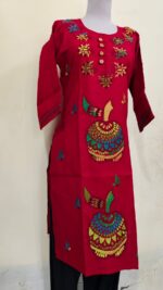 Handcrafted Cotton Kantha Red Stitch Long Kurti for ladies - Image 4