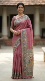 Elegant Ghicha Tasar Silk Saree with Traditional Art Motifs