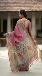 Elegant Ghicha Tasar Silk Saree with Traditional Art Motifs - Image 4