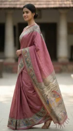Elegant Ghicha Tasar Silk Saree with Traditional Art Motifs - Image 3
