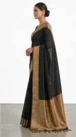Elegant Black Muga Silk Saree with Golden Border & Intricate Embroidery - Image 4