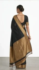 Elegant Black Muga Silk Saree with Golden Border & Intricate Embroidery - Image 3