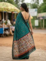Handcrafted Soft Cotton Saree with Madhubani Artwork - Image 4