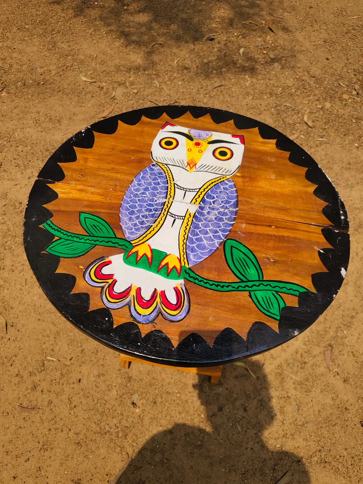 1000887807.webp Handicraft Wooden Folding Stool Handicraft Motif print (owl) - Image 1