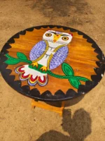 Handicraft Wooden Folding Stool Handicraft Motif print (owl) - Image 3