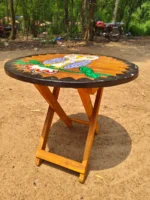 Handicraft Wooden Folding Stool Handicraft Motif print (owl) - Image 4