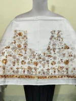 Silk Kantha Blouse Material – Tribal & Floral Hand Embroidery White