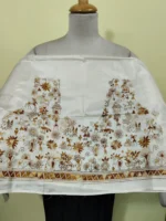 Silk Kantha Blouse Material – Tribal & Floral Hand Embroidery White - Image 4