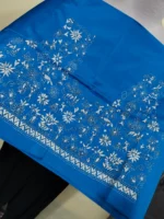 Silk Kantha Blouse Material – Tribal & Floral Hand Embroidery Blue - Image 2