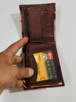 Shantiniketan Batik Leather Wallet – Artistic Swirl & Leaf Motifs - Image 4
