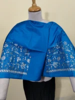 Silk Kantha Blouse Material – Tribal & Floral Hand Embroidery Blue - Image 5
