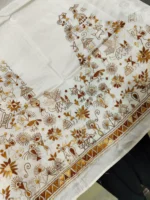 Silk Kantha Blouse Material – Tribal & Floral Hand Embroidery White - Image 3
