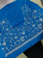 Silk Kantha Blouse Material – Tribal & Floral Hand Embroidery Blue - Image 6