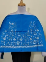 Silk Kantha Blouse Material – Tribal & Floral Hand Embroidery Blue - Image 4