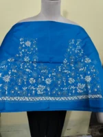 Silk Kantha Blouse Material – Tribal & Floral Hand Embroidery Blue