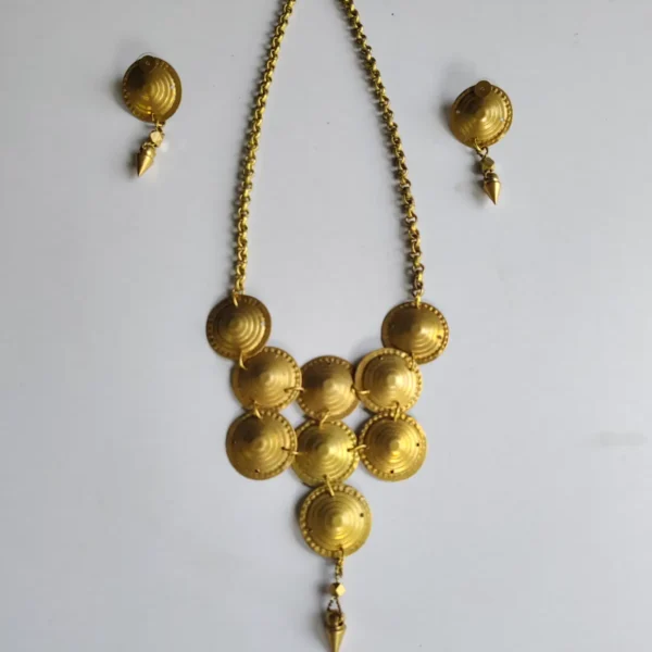 Handcrafted Brass Necklace Set – Circular Disc & Pendant Design