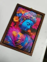 Textured Woven Wall Frame – Vibrant Buddha with Floral Aura - Image 2