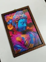 Textured Woven Wall Frame – Vibrant Buddha with Floral Aura - Image 3