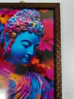 Textured Woven Wall Frame – Vibrant Buddha with Floral Aura - Image 4