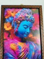 Textured Woven Wall Frame – Vibrant Buddha with Floral Aura - Image 5
