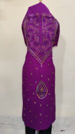 Pure Cotton Men's Kurta | With Kantha Stitchwork — Unstitched Fabric (Purple)