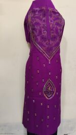 Pure Cotton Men's Kurta | With Kantha Stitchwork — Unstitched Fabric (Purple) - Image 2