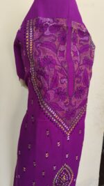Pure Cotton Men's Kurta | With Kantha Stitchwork — Unstitched Fabric (Purple) - Image 4