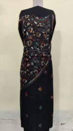 Pure Cotton Men's Kurta | With Kantha Stitchwork — Unstitched Fabric (Black)