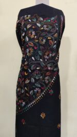 Pure Cotton Men's Kurta | With Kantha Stitchwork — Unstitched Fabric (Black) - Image 4