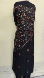 Pure Cotton Men's Kurta | With Kantha Stitchwork — Unstitched Fabric (Black) - Image 3