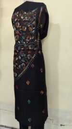 Pure Cotton Men's Kurta | With Kantha Stitchwork — Unstitched Fabric (Black) - Image 2