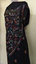 Pure Cotton Men's Kurta | With Kantha Stitchwork — Unstitched Fabric (Black) - Image 6