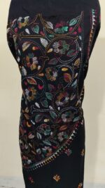 Pure Cotton Men's Kurta | With Kantha Stitchwork — Unstitched Fabric (Black) - Image 5