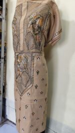 Pure Cotton Men's Kurta | Featuring Kantha Stitchwork — Unstitched Fabric, Embroidered with Rabindranath Motifs (Beige) - Image 5