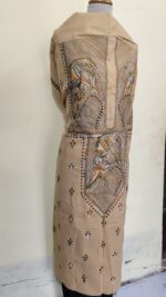 Pure Cotton Men's Kurta | Featuring Kantha Stitchwork — Unstitched Fabric, Embroidered with Rabindranath Motifs (Beige) - Image 4
