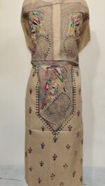 Pure Cotton Men's Kurta | Featuring Kantha Stitchwork — Unstitched Fabric with Rabindranath Motifs (Beige)