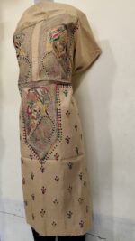 Pure Cotton Men's Kurta | Featuring Kantha Stitchwork — Unstitched Fabric with Rabindranath Motifs (Beige) - Image 4