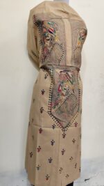 Pure Cotton Men's Kurta | Featuring Kantha Stitchwork — Unstitched Fabric with Rabindranath Motifs (Beige) - Image 3