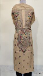 Pure Cotton Men's Kurta | Featuring Kantha Stitchwork — Unstitched Fabric with Rabindranath Motifs (Beige) - Image 2